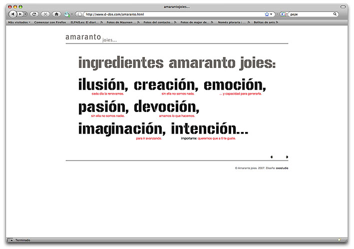interior de la web Amaranto joies...